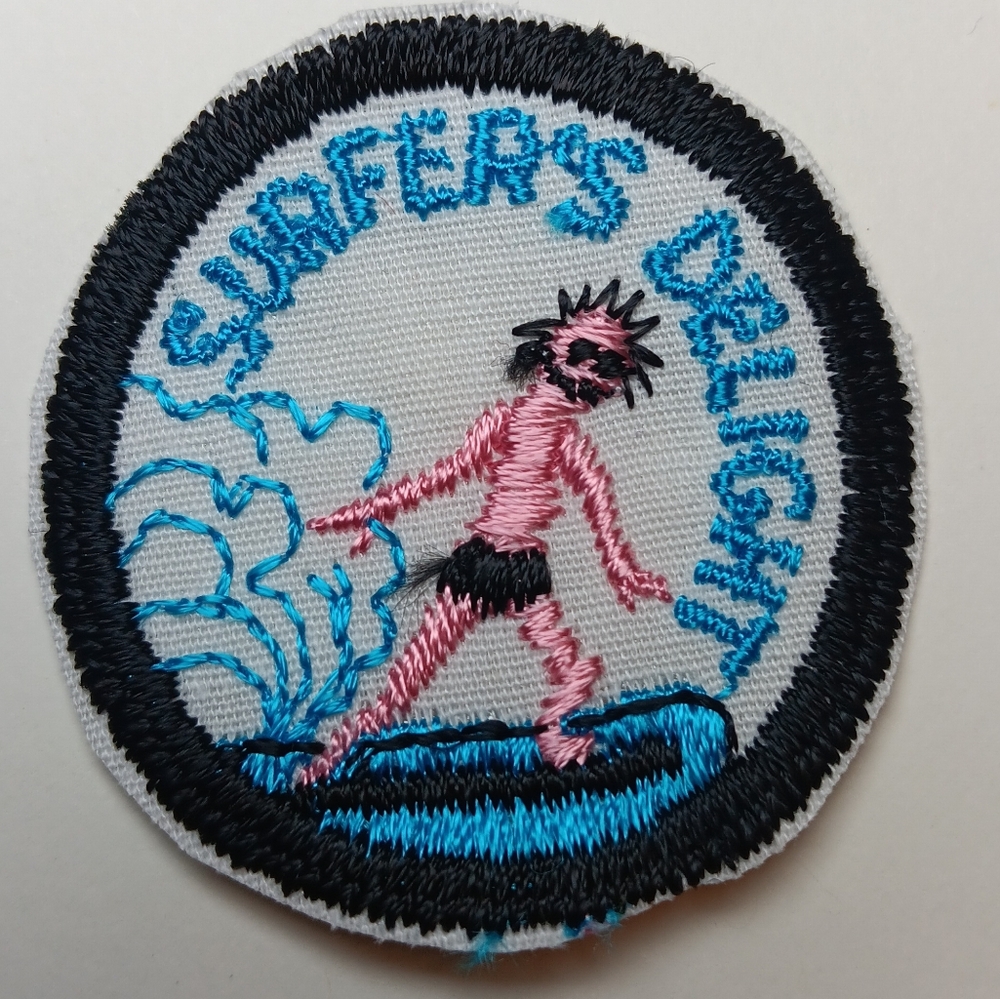 Crazy Primitive Surfer Dude, Vintage Sew On Small Applique Patch, 70s Beach